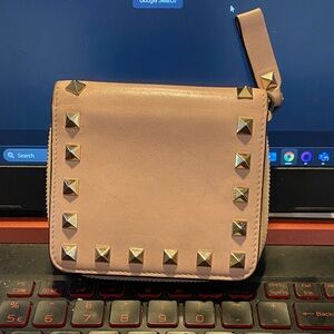 Valentino Garavani Studded Beige Leather Wallet